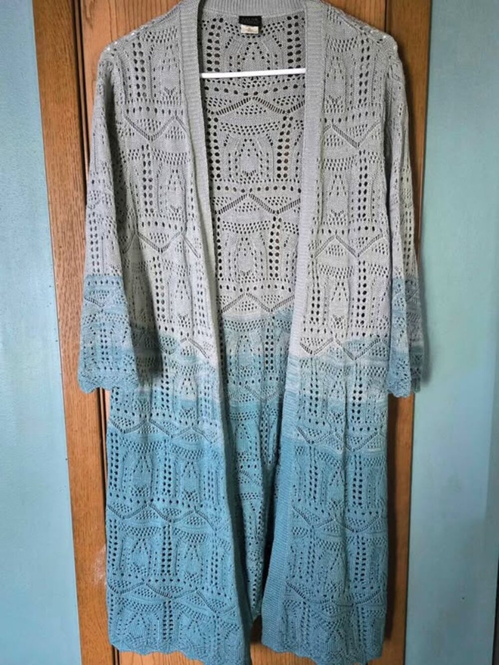 Size XL Salon Studio Blue Ombre Crochet Duster Cardigan